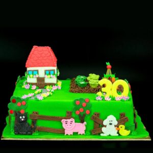 Farm torta házzal kerttel állatokkal