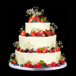 Gyümölcsös esküvői torta három emeletes