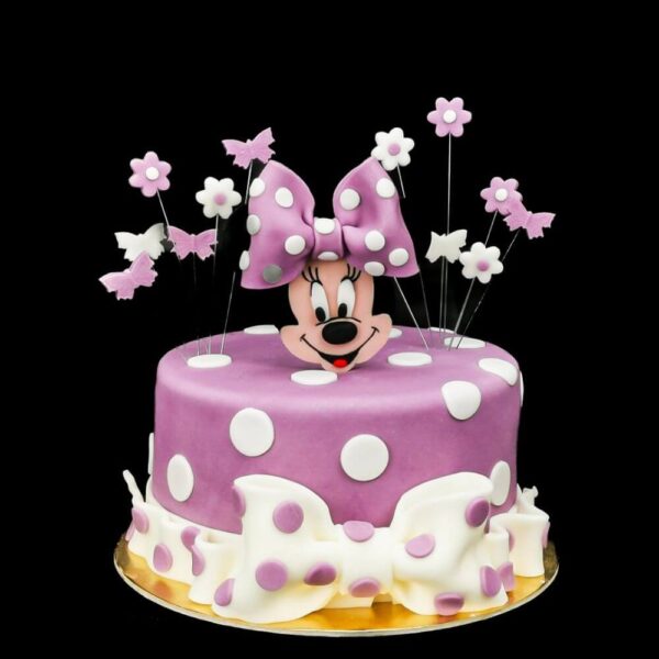 Lila Minnie egér torta masnival