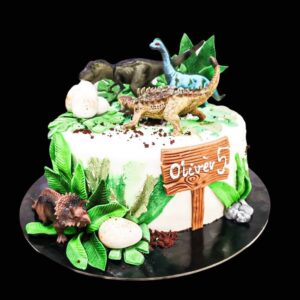 dino torta kék és barna dinókkal