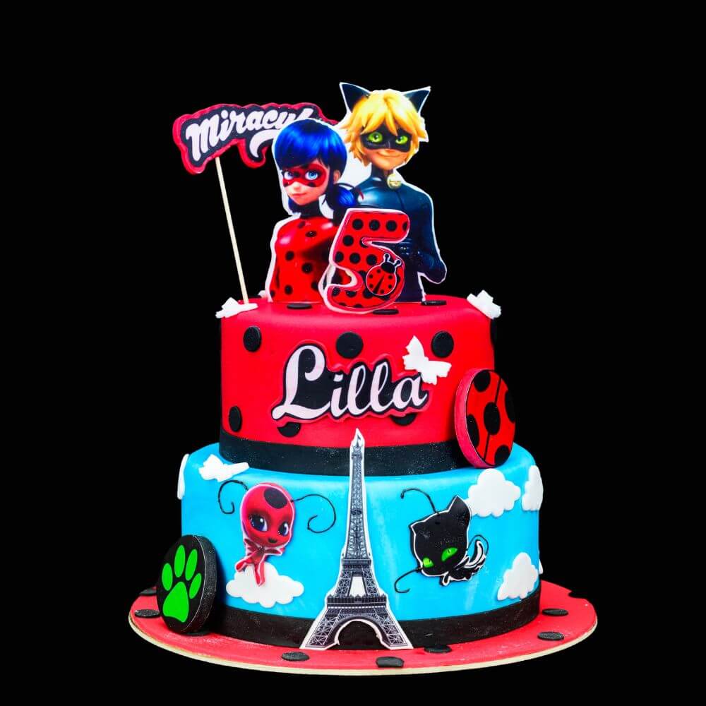 MIraculous torta Katicabogár és fekete macska eiffel toronnyal emeletes