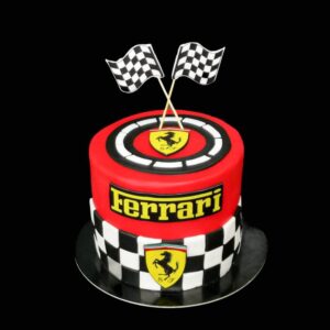Ferrari torta fekete fehér zászlóval forma-1