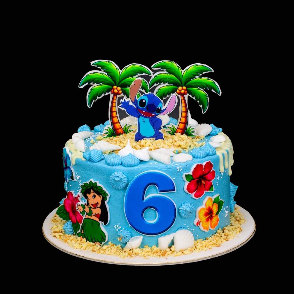 vaiana és stitch torta pálmafákkal
