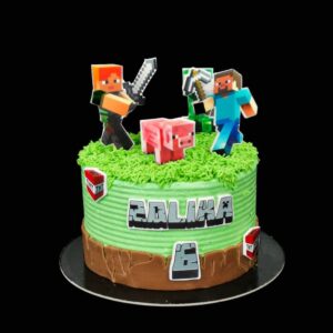 zöld minecraft torta 2d-s beszúróval a tetején